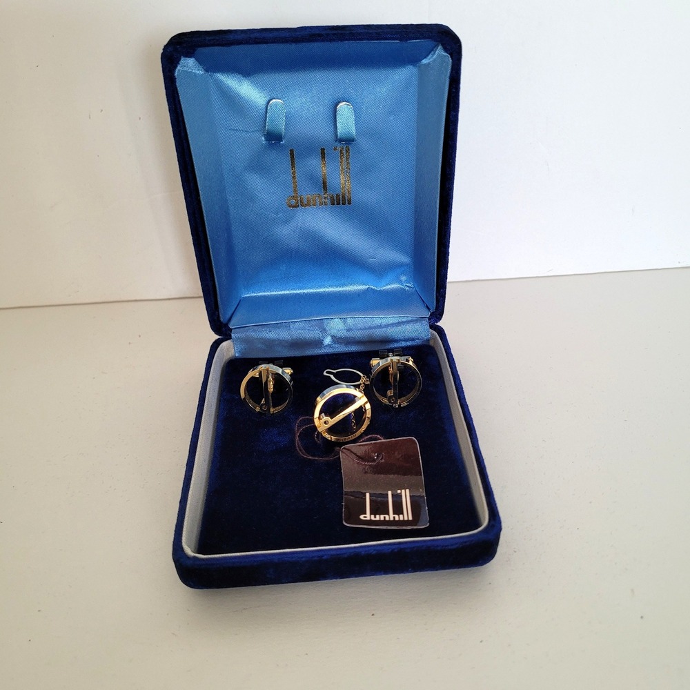 Dunhill Gold Tone Cufflinks and Tie Tack‎ Set Vintage Circular Geometric Design